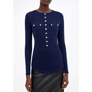 Balmain Cashmere Wool Buttoned Knit Tee Sweater 36